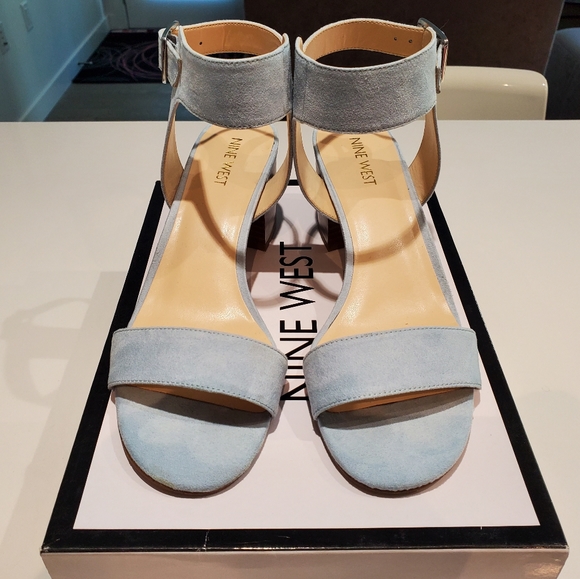 Powder Blue Sandals w/ Block Heel & Ankle Strap - Picture 2 of 6